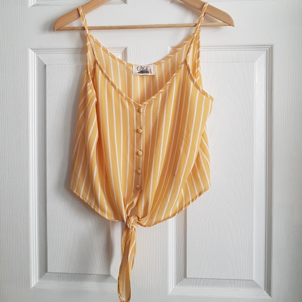 Yellow with White Stripes Tie Up Crop Top